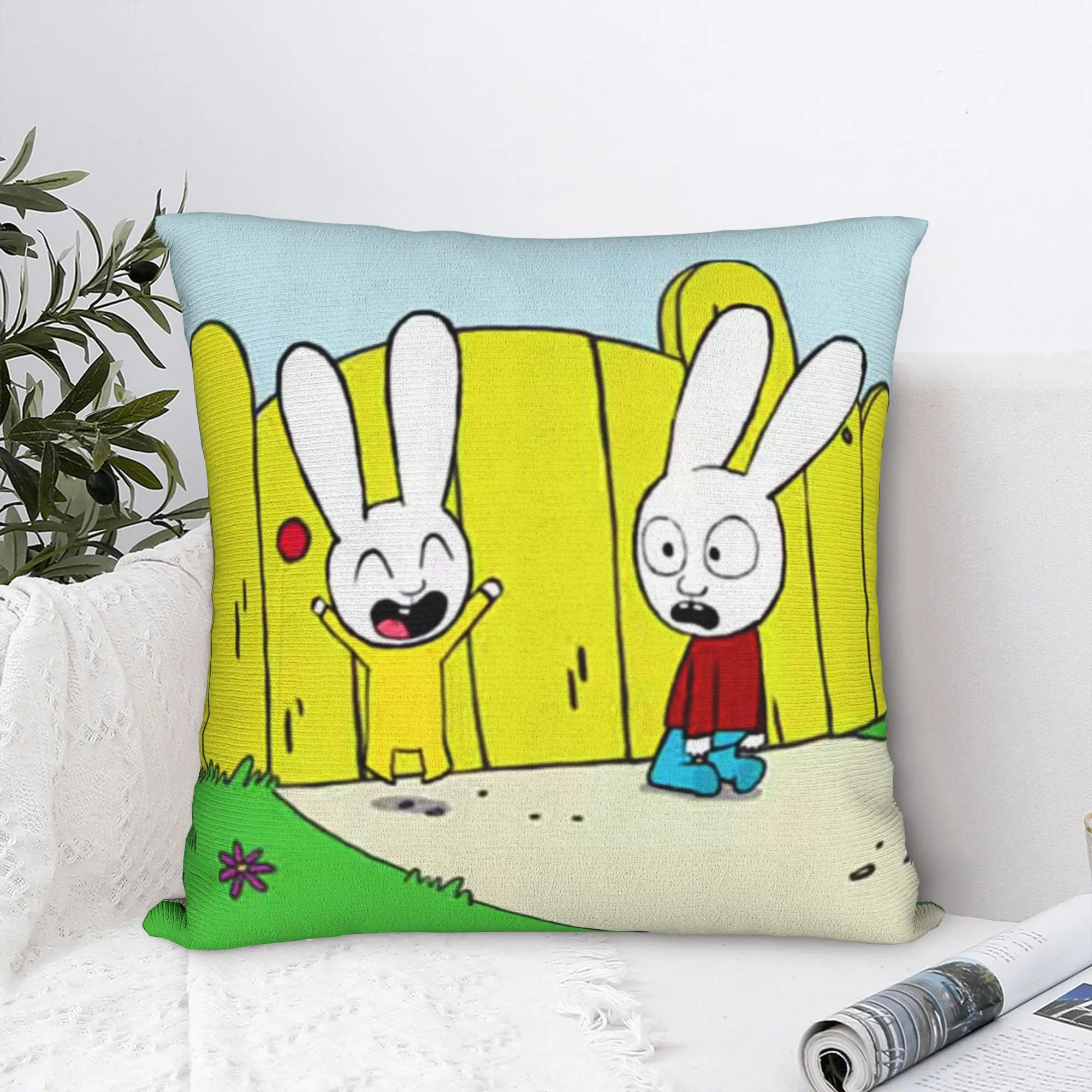 Simons Super Rabbit  Bunny Cartoon Square Pillow Case  Cushion Covers Vintage Zipper Decorative Pillowcase for Home 45x45cm
