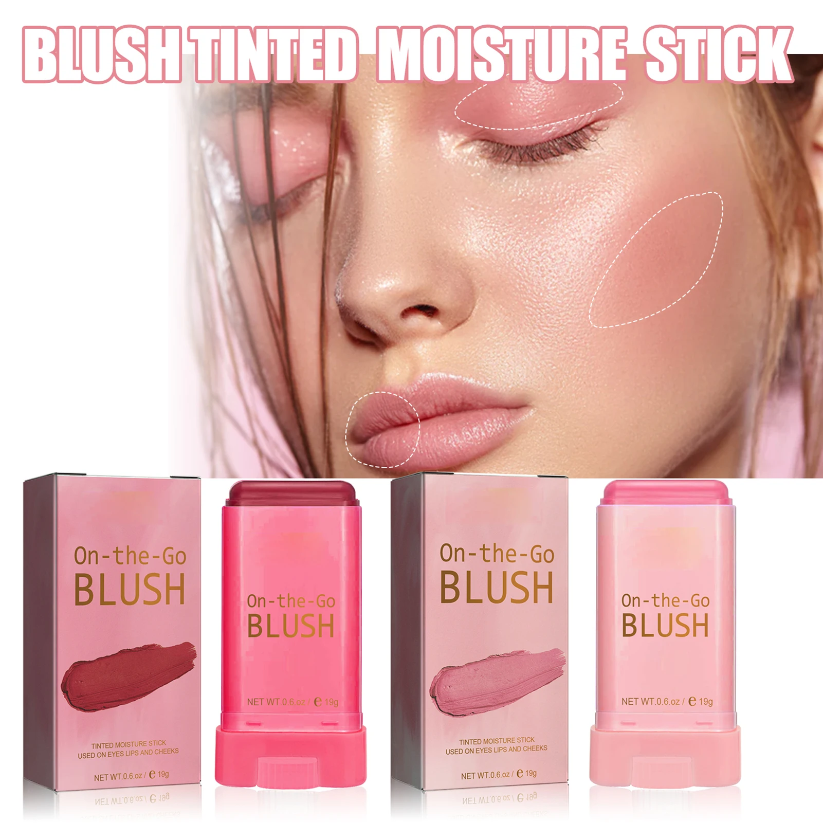 Colorete de mejillas de maquillaje multiuso, palo de rubor hidratante natural para hacer cara, rosa y brillante, EIG88