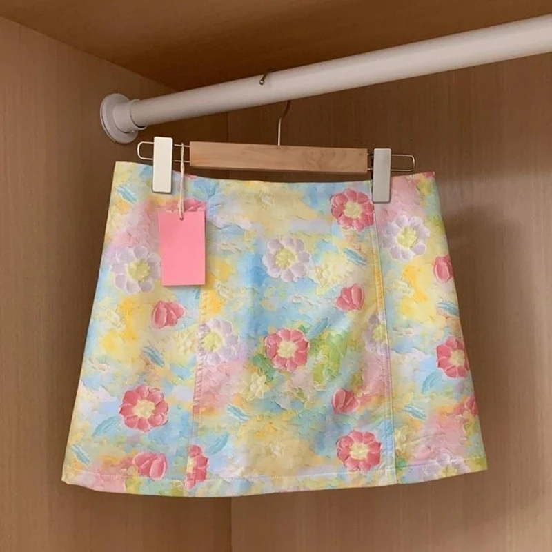 MEXZT Vintage Floral Mini Skirt Women Y2K Harajuku Print Hip Wrap Skirts Summer Gyaru Korean Sexy High Waist Design Slim Faldas