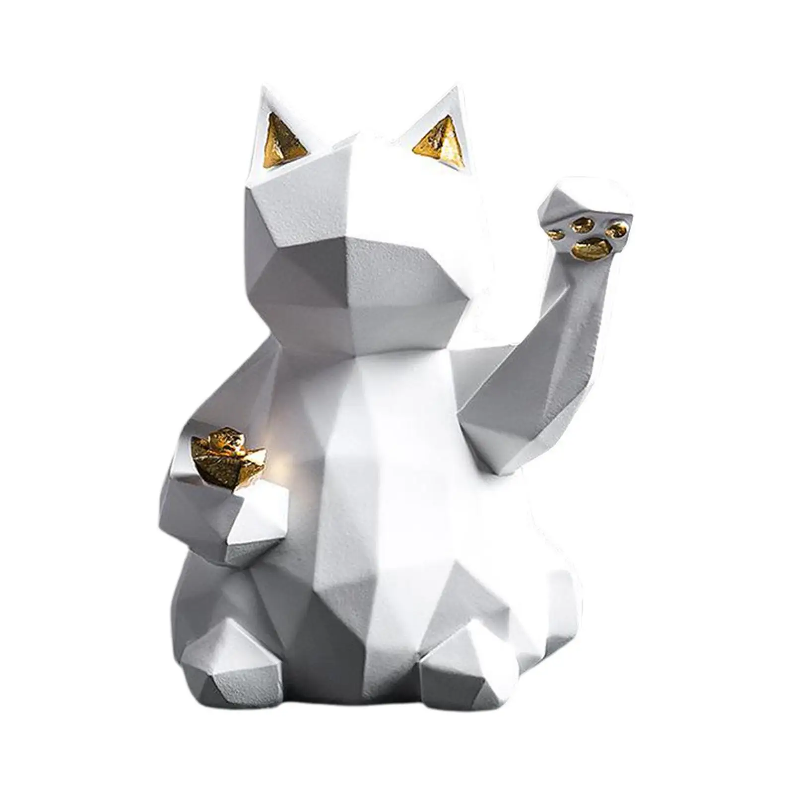 Resin Lucky Cat Figurine Luxury Geometric Animal Ornament Bookshelf Decorative Object for Living Room