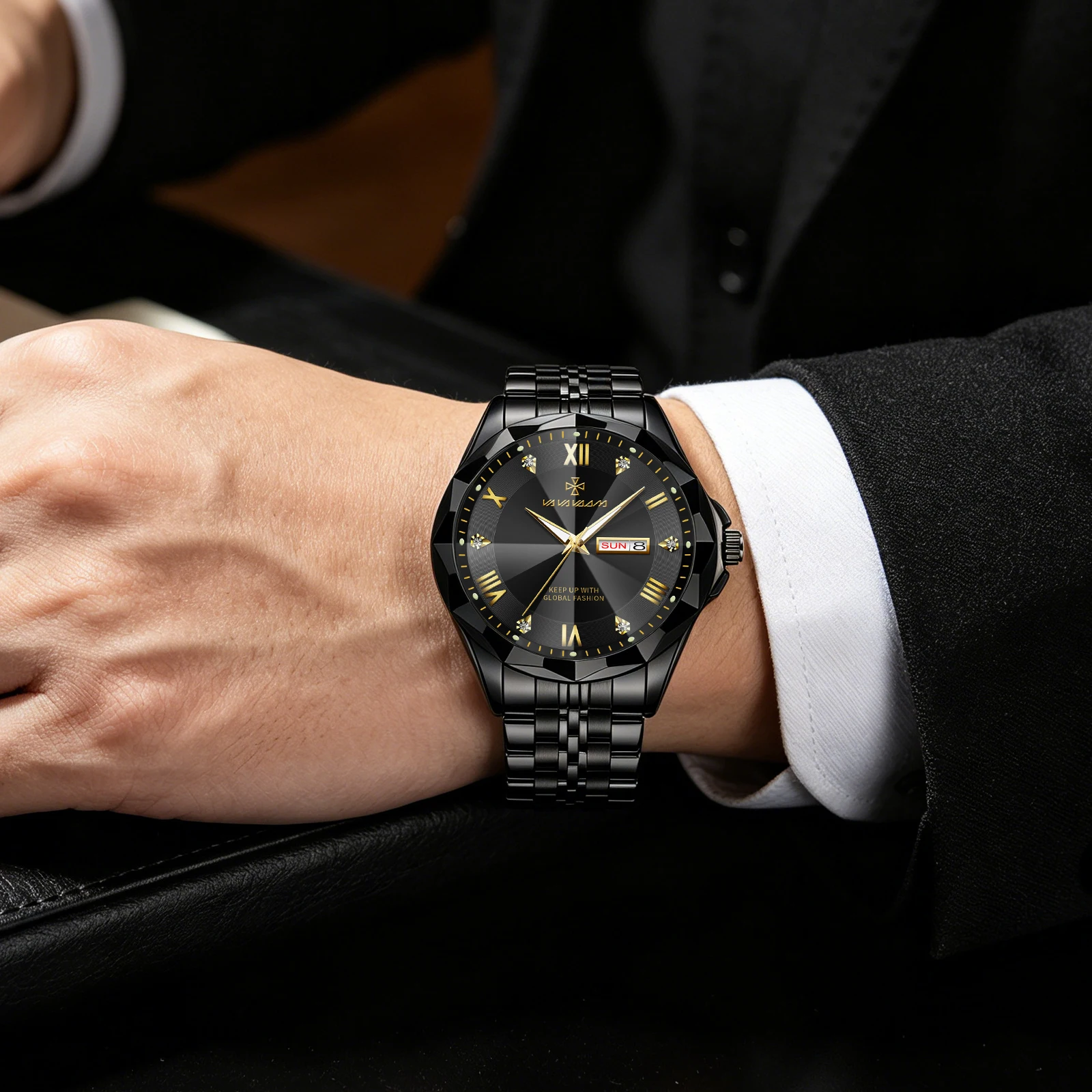 VA VA VOOM Hot Selling Fashion High Quality Blue Original Black Quartz Watch Men Stainless Steel Clock Sports Watch for Men Gift