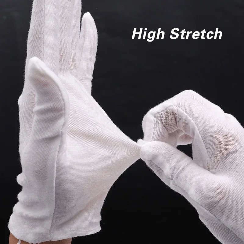 10Pairs  Disposable Soft Cotton Gloves Inspection Mittens Jewelry Coins Silver Elastic Lining Men Women Gloves