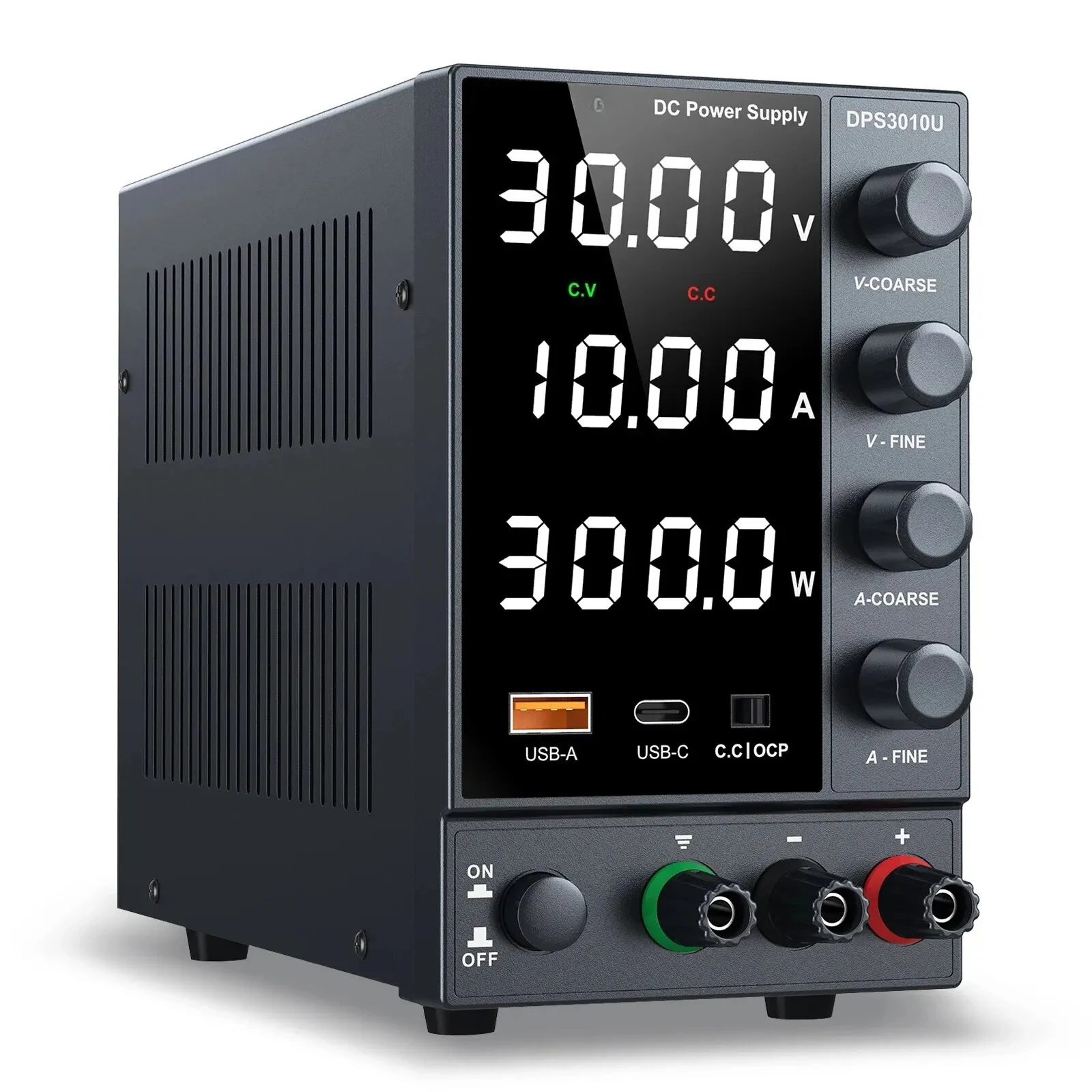 DC Power Supply Variable 30 V 0-10A with Encoder Coarse and Fine Adjustment Knobs, Bench with USB and Type-C Fast Charging Ports
