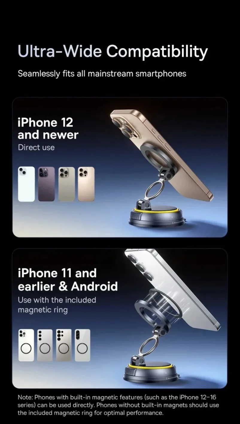 360 ° Rotation Magnetische Auto Telefon Halter Vakuum Saugnapf Stehen Мagnet Halterung Für iPhone 17 ~ 12 Gym/Fahren Vakuum telefon Halterung – Detail 16