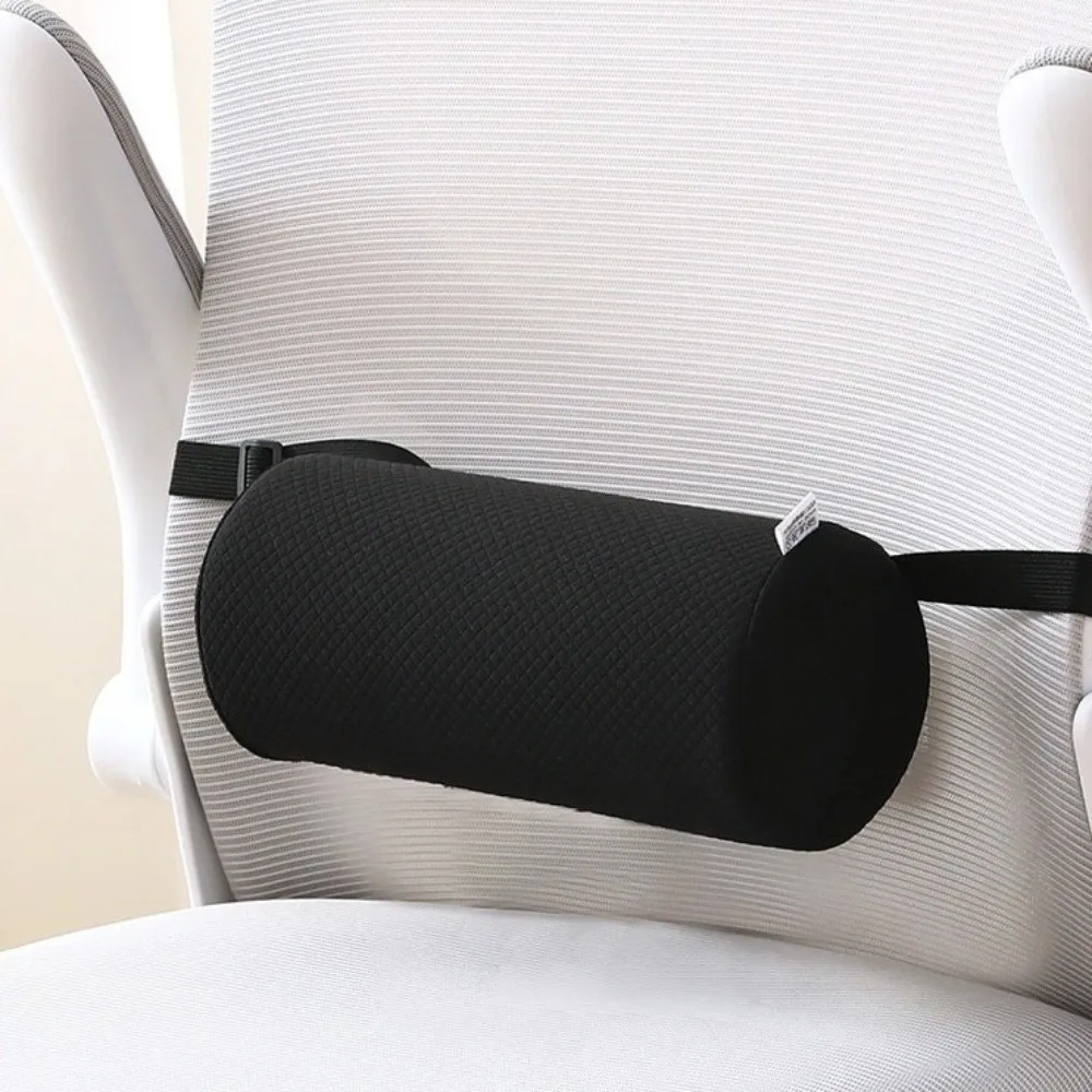 Adjustable Strap Lumbar Support Pillow Office Chair Fit Breath Fabric Back Support Cushion Car Seat Fit Cylinder Roll Pillow