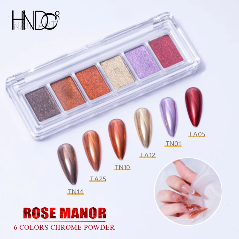 

HNDO 6 in 1 Rose Manor Solid Mirror Chrome Powder Case Nail Glitter for Nail Art Decoration Manicure Design Pigment Dust