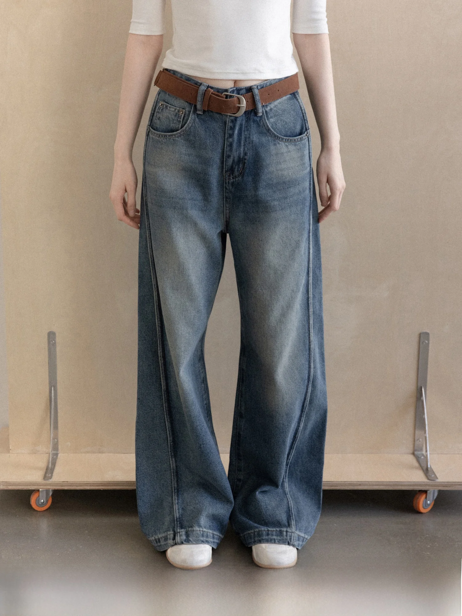 

American Style High Waist Wide Leg Jeans Women's Spring Commute Casual Straight Cut Cotton Denim Pants Soft Comfortable Fit