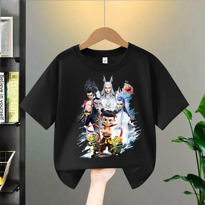 Fashionable children's summer national fashion tops for boys and middle-aged boys collection Nezha 2026 short-sleeved T-shirts