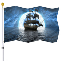 Pirate Boat Flag Sailing Ships and Huge Blue Planet At Mystic Galaxy Night Flags Banners with Brass Grommets College Dorm Decor