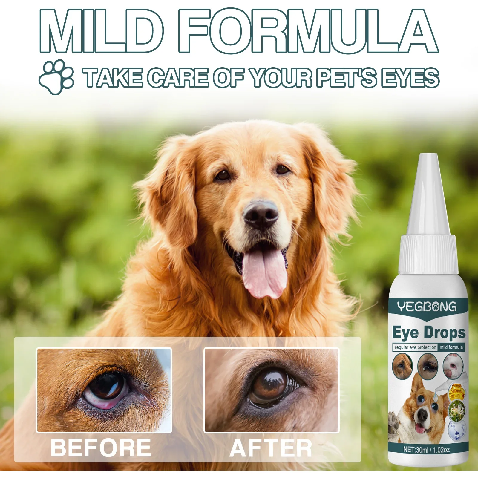 Pet Eye Drops Dog Cat Care Tear Stains Remover Relieve Itching Anti Inflammation Antibacterial Mild Cleansing Pet Eye Drop Water