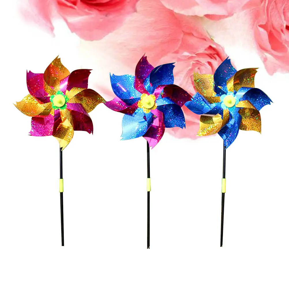 

8Pcs Octagonal Windmill Plastic Pinwheel Colorful Glitter Decoration for Garden Lawn Party Outdoor