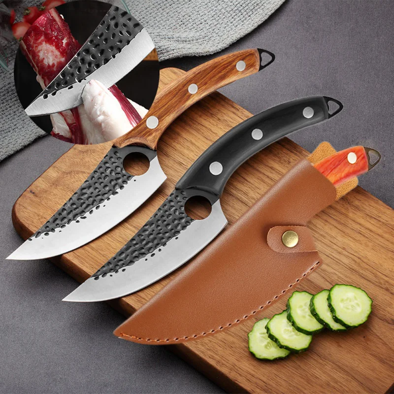 Chef Boning Knife Stainless Steel Cutting Slicing Knife Finger Hole Deboning Cooking Knife Scissors Cleaver