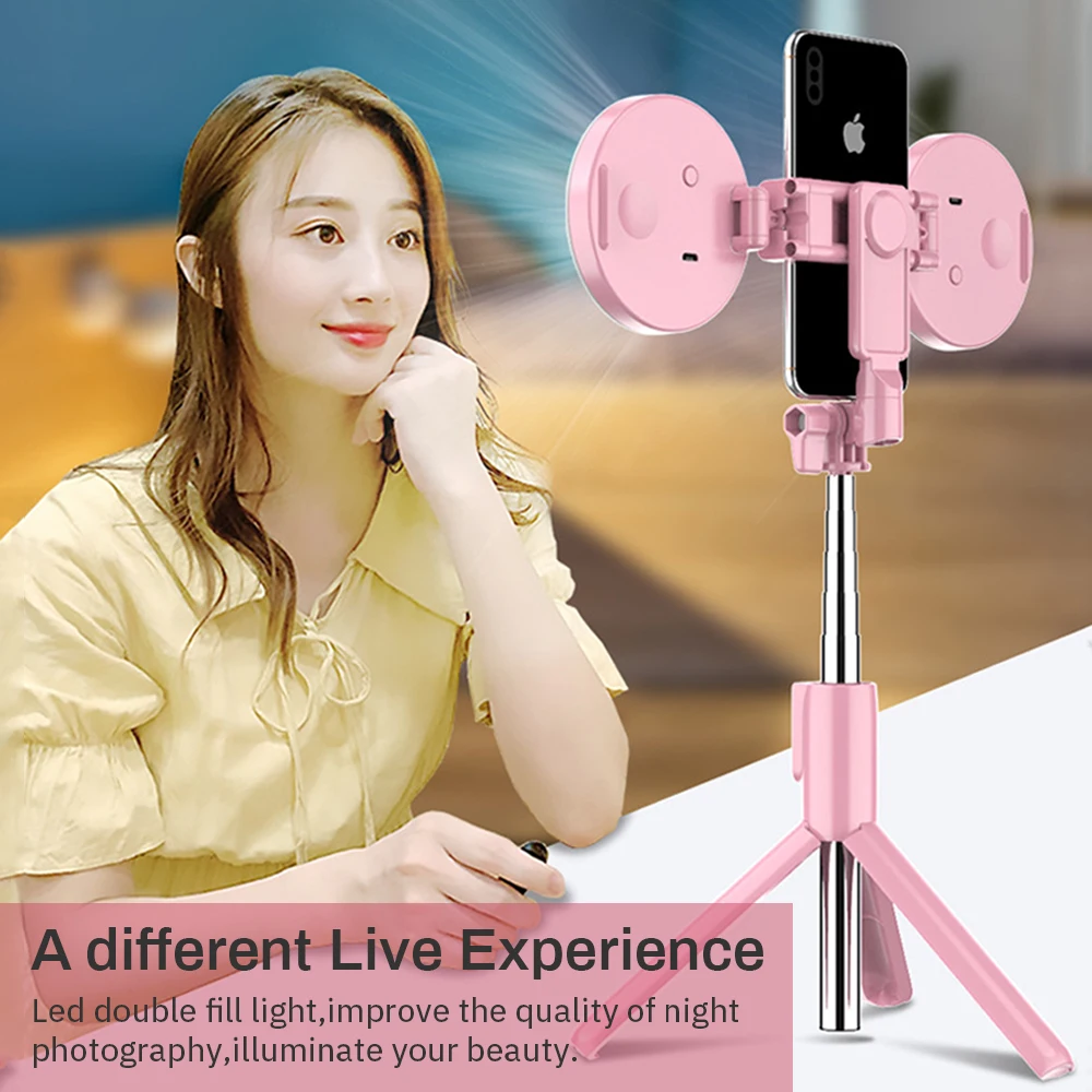 4in1 سماعة لاسلكية تعمل بالبلوتوث متوافقة مع عصا سيلفي LED مصباح حلقي قابل للتمديد محمول Monopod Live Tripod لهاتف iPhone Android