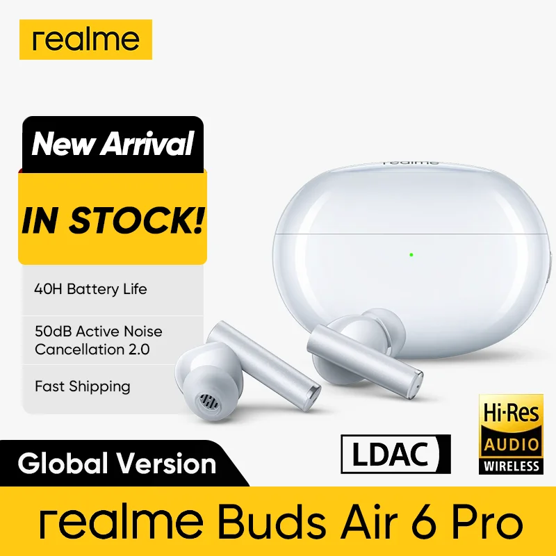 

realme buds Air 6 Pro True Wireless Headphone HiFi Quality Dual Drivers 50dB Active Noise Cancellation LDAC 40 Hours Battery