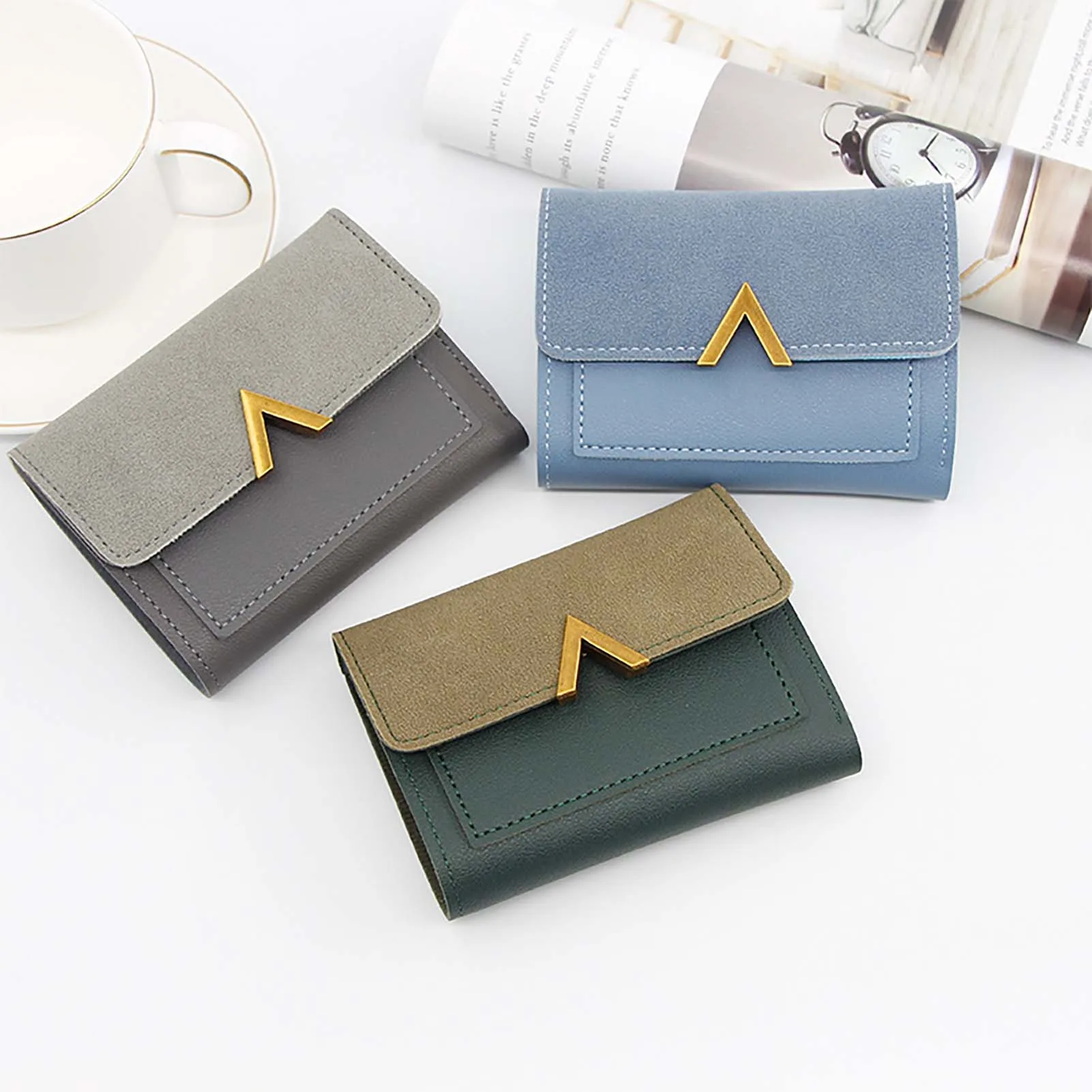 Small Wallet PU Leather Three Fold Card Holder Coin Purse for Women's Daily Use Minimalist Slim Compact ID Slot Pouch