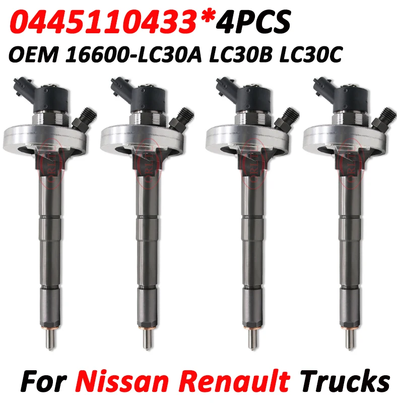 4pcs 0445110433 Common Rail Injector Nozzle 16600-LC30A 16600-LC30B For Nissan Renault Truck 16600-LC30C