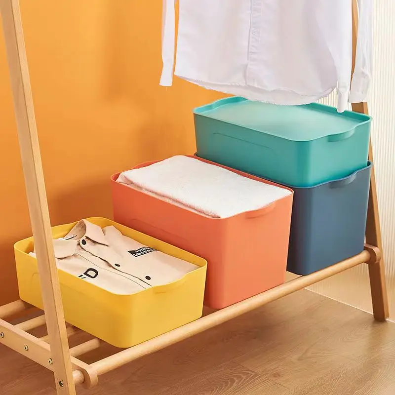 Z4786        Color contrast thickened plastic storage box, large toy clothing storage box, covered sorting box, storage box