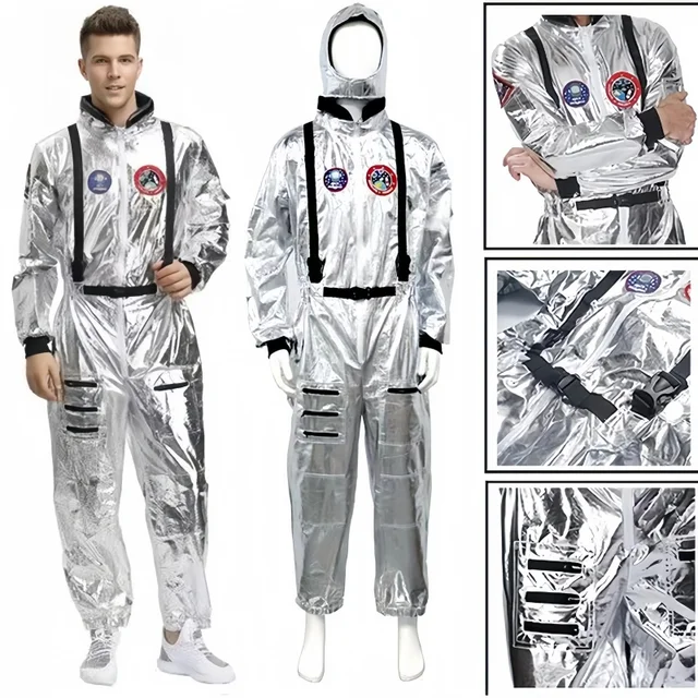 EraSpooky srebrny kostium astronauty dla dorosłych dla kobiet mężczyzn kostiumy Cosplay Spaceman kombinezon skafander kosmiczny strój Halloween