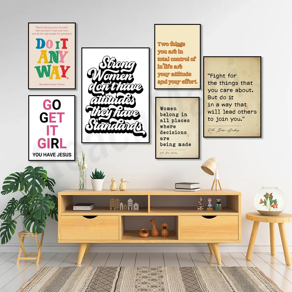 Strong woman has no attitude, female empowerment, 70s wall art, feminist poster art, lady boss gift, inspirational quote art