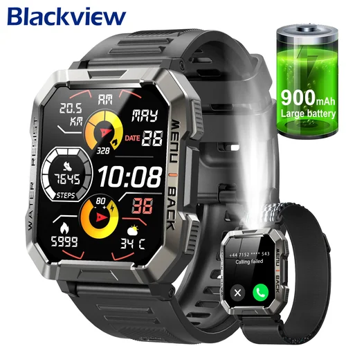 Imagen 1 del producto Reloj inteligente Blackview W60 resistente al agua con iluminación de emergencia pantalla de 2,01 pulgadas batería grande de 900mAh BT relojes deportivos al aire libre para hombre