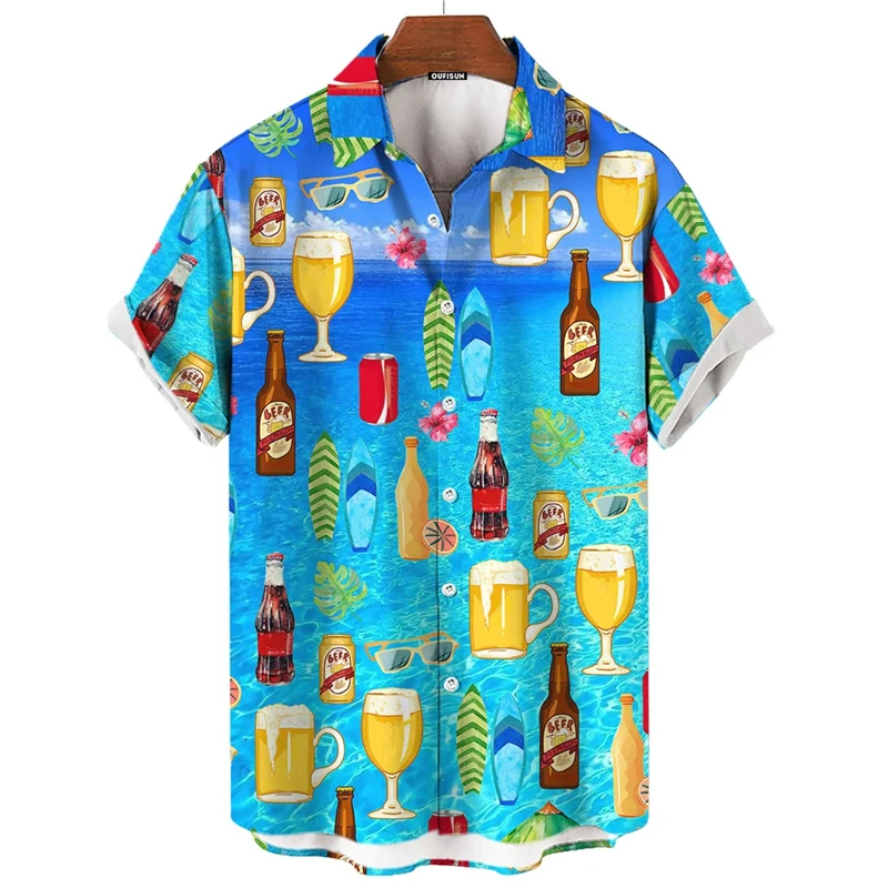 Camisa havaiana de manga curta masculina e feminina, padrão engraçado, roupas de praia, blusa de lapela vocacional, moda impressa 3D