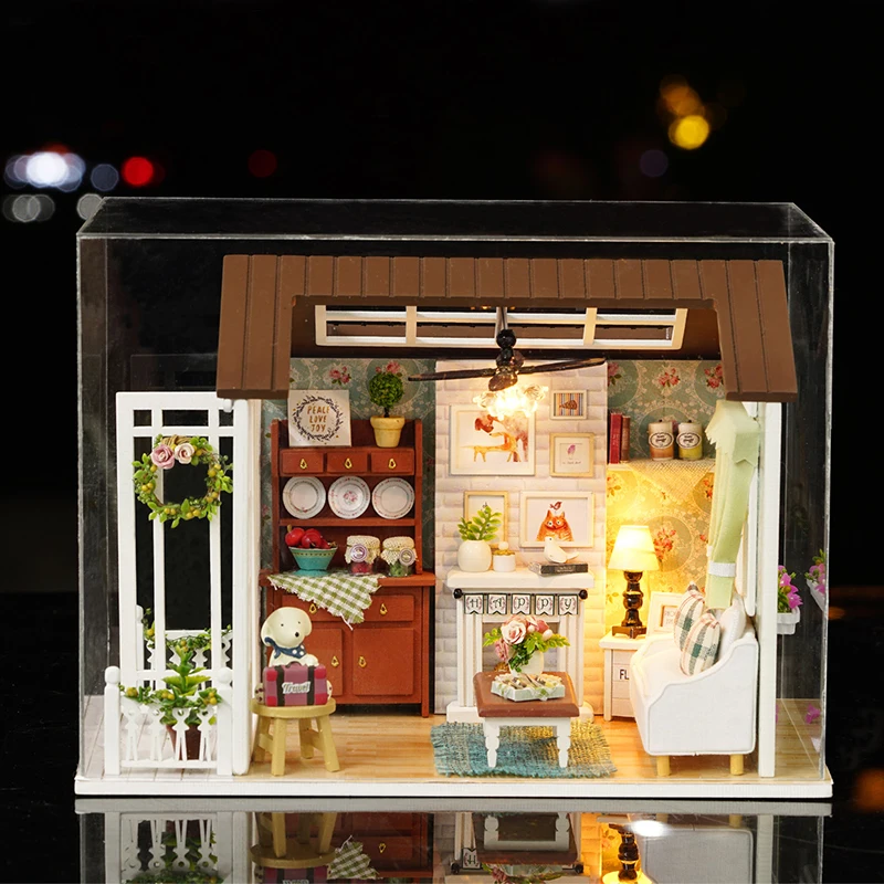 

Wooden Mini DIY Doll House Kit 3D Puzzle Assembly Building Model Toy Home Bedroom Decoration With Dust Cover For Christmas Gifts