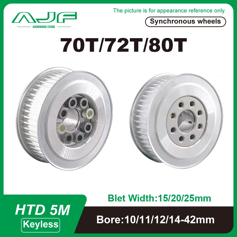 HTD 5M 70Teeth 72Teeth 80Teeth Timing Pulley Keyless Bushing Bore 10-42mm 5M 70T 72T 80T Synchronous Wheel Belt Width 15/20/25mm