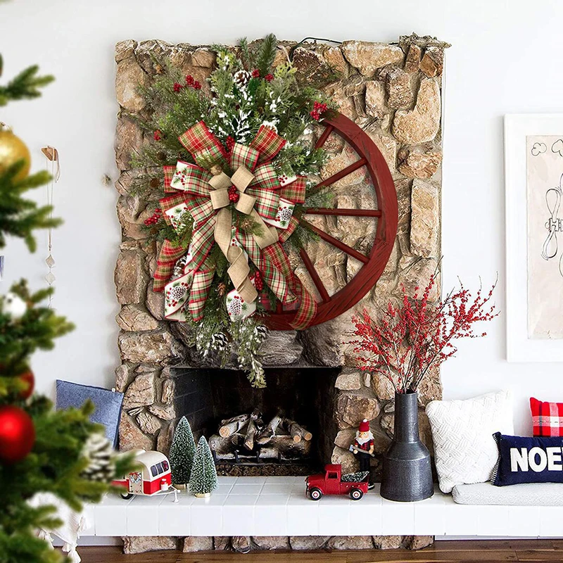 Guirnalda de rueda de vagón de granja, colgante de puerta navideña de invierno, decoración exterior para el hogar, regalo de Año Nuevo, decoración navideña