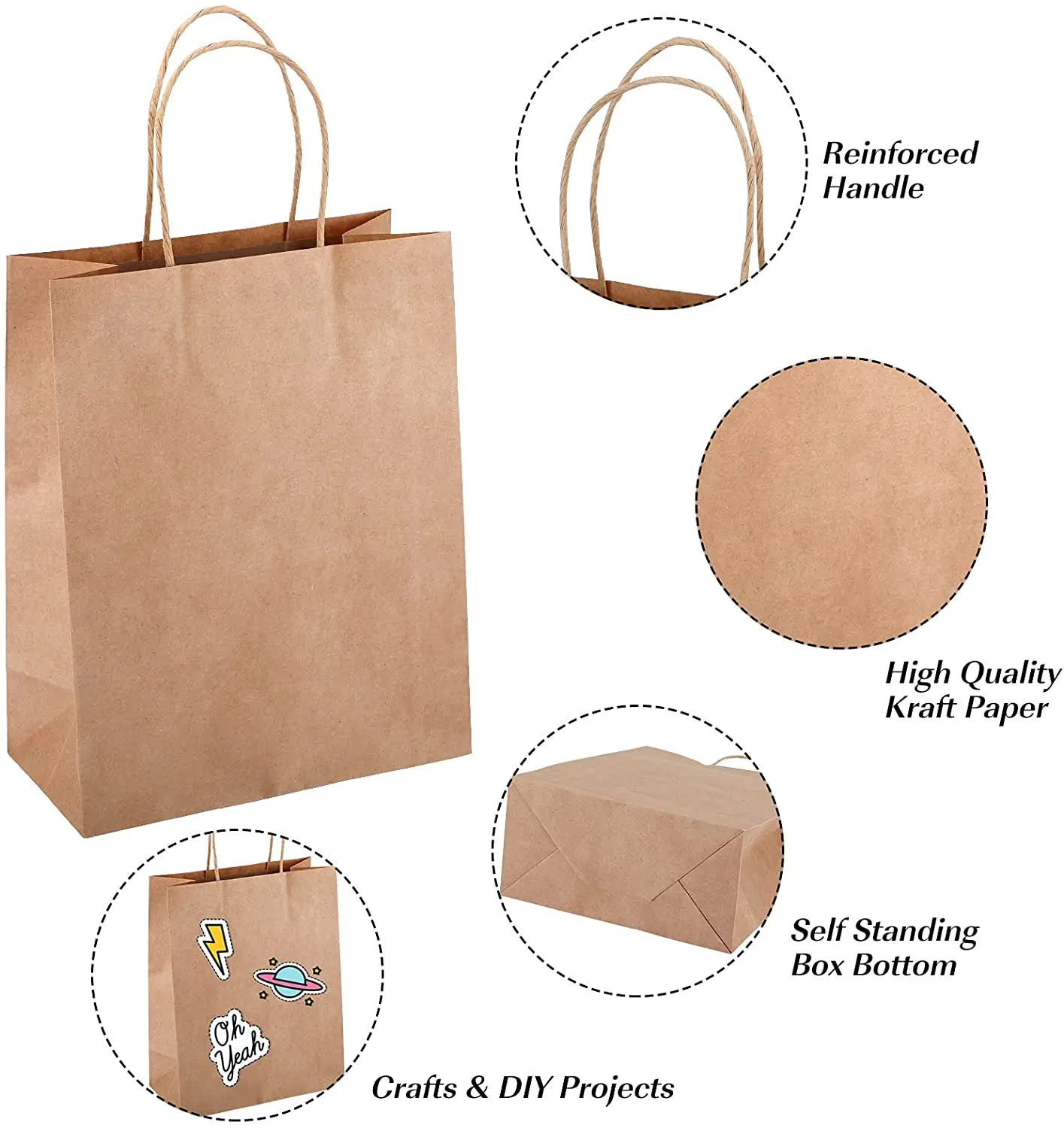 Kraft Paper Gift Bags With Handles 10/20/25/30/50/100PCS Shopping Carry Craft Brown White Bag DIY Bag Party Christmas Supplies