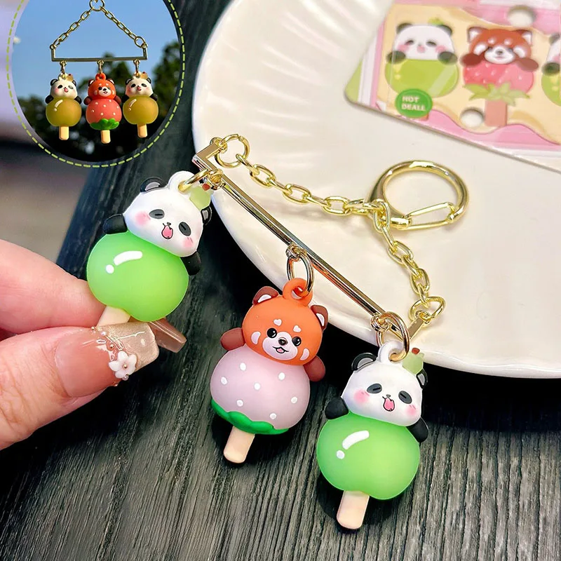 

Cartoon Panda Red Panda Light Up Keychain Cute Tanghulu Design Key Ring Bag Pendant UV Color Changing Key Holder Gift for Girls
