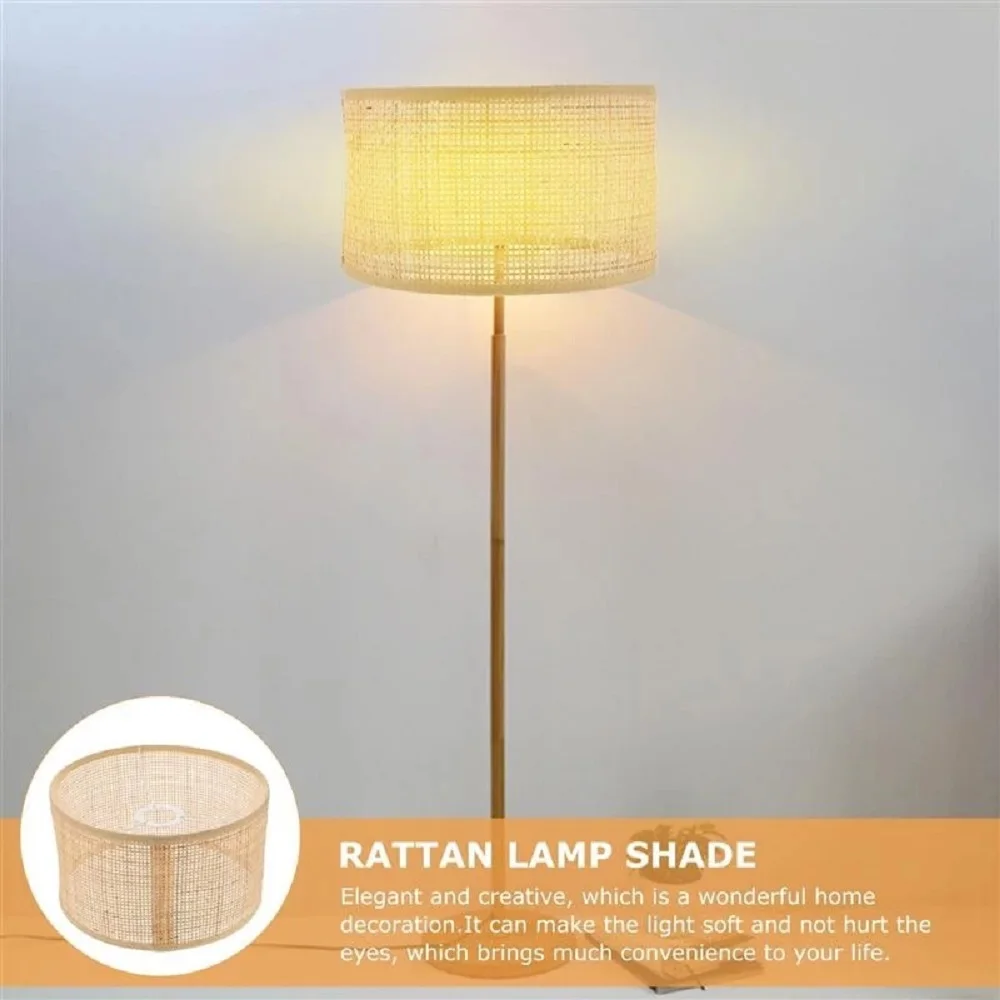 Wood color E27 Round Rattan Braided Lampshade Rustic Style Lampshade Rattan Weaving Hanging Lamp Cover Lampshade Decor