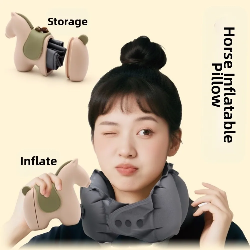 Neck Protection Inflatable Neck Pillow Super Light Pressed Inflation U-shaped Travel Pillow Save Space Creative