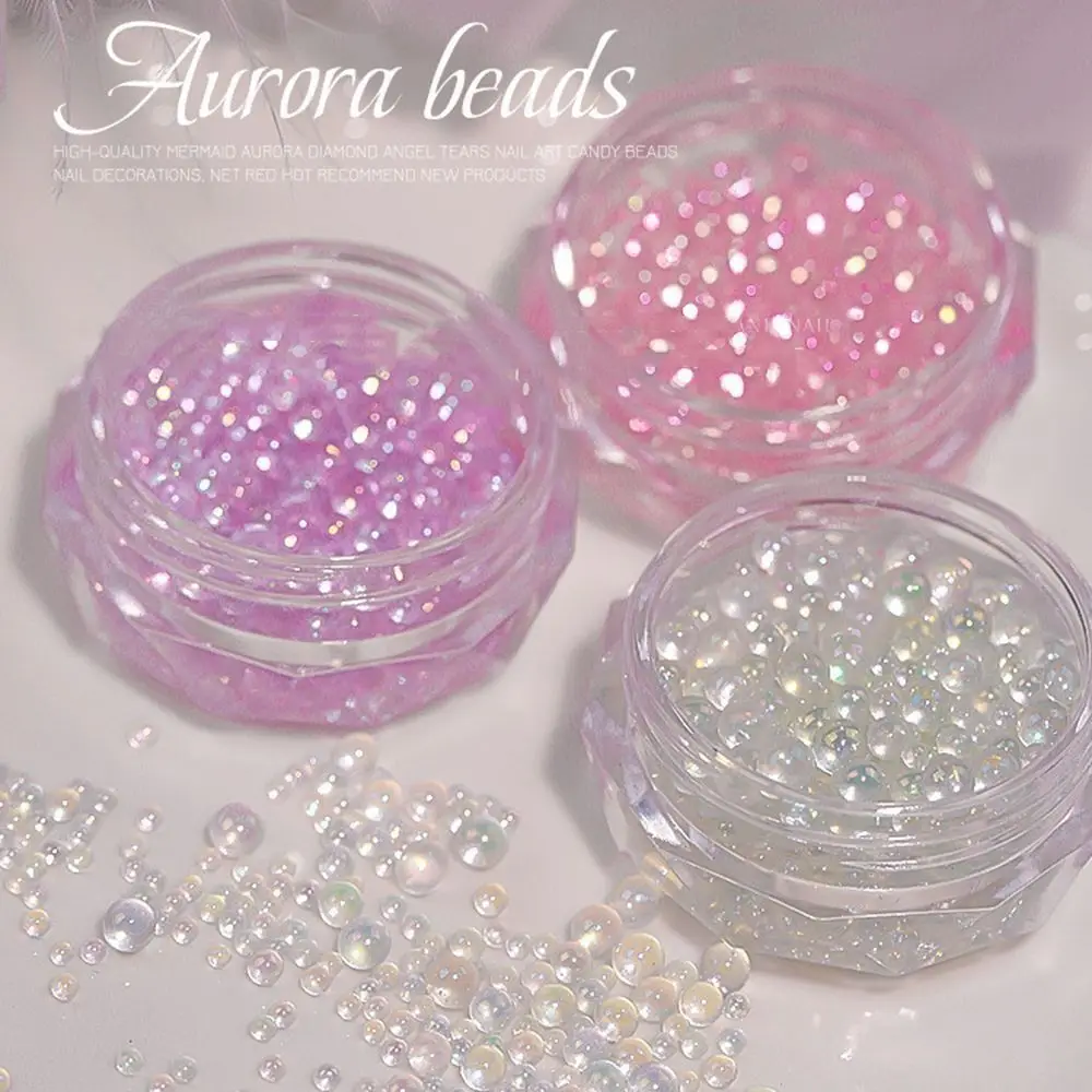 Professional Glass Nail Art Aurora Bubble Beads 3D Mixed 3D Nail Art Decoration Nail Charms Nail Art Bubble Bead