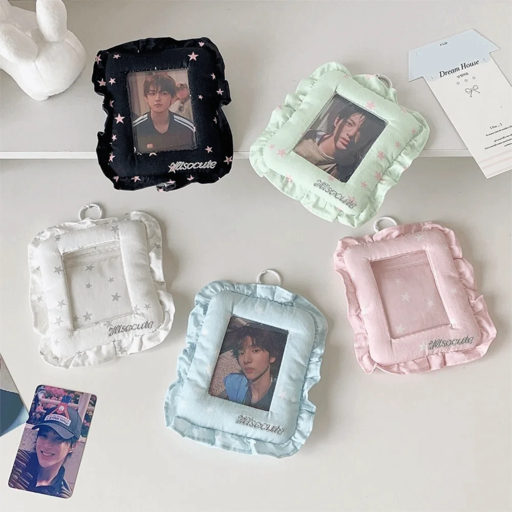 Lace Pillow Photocard Holder 3 Inch Hanging Photo Card Frame with Keychain Display Protector Card Protective Case for Idol Cards