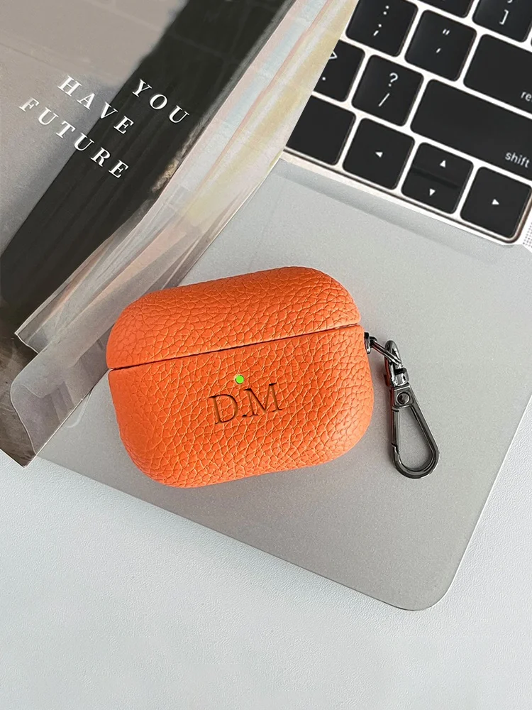 Personalized Name Letter DIY Customized Cover For Airpods 1 2 3 Pro 2 Lychee Pattern Earphone Case With Keychain