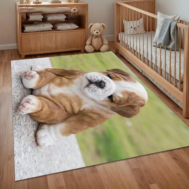 Cute Bulldog Puppy Bedroom Area Rugs Decorative Carpet & Rug Anti-slip Carpets for Living Room Decoration Alfombra Gift Home Mat