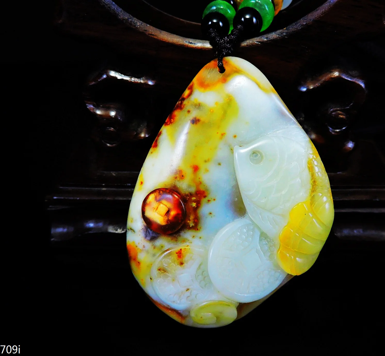 

Jade Jewelry Natural Jade Pendant Necklace Hand-Carved Angel fish&coin Jadeite Necklace Pendant Gift No Treatment 709i