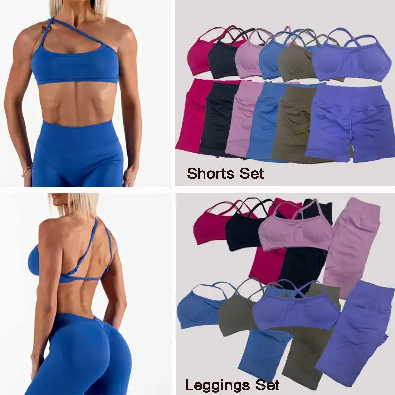 2 Pieces Set For Woman Clothes Seamless Scrunch Yoga Shorts Set Backless ktp Sports Bra Fitness Workout Top Gym Set Outfits