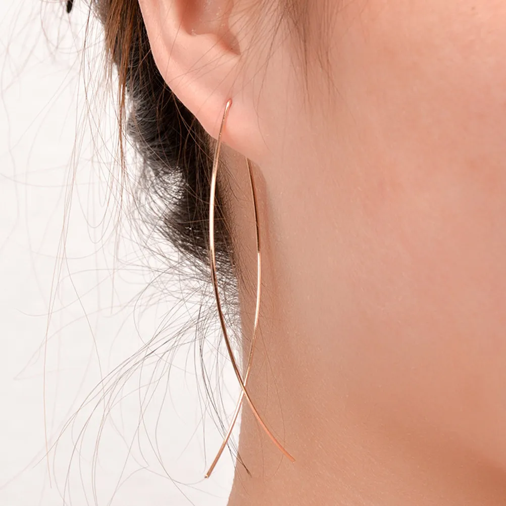 Pair of Copper Fish Threader Earrings Gold Elegant Curved Drop Lightweight Handmade Fashion Jewelry Gift for Women
