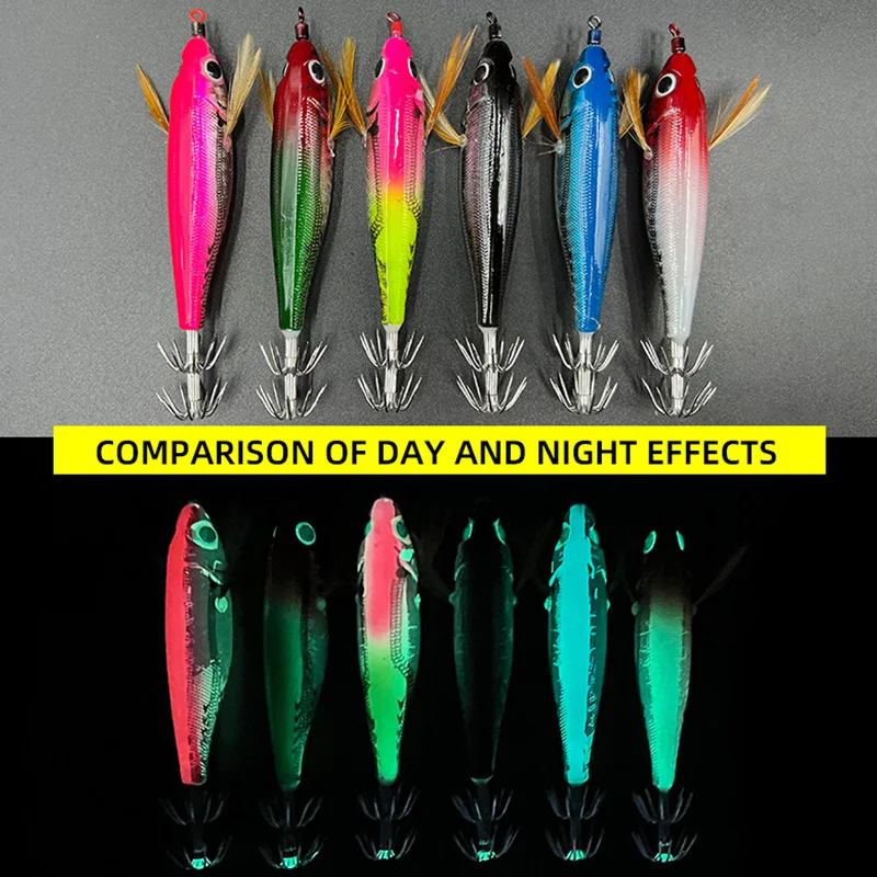 ShareShark 10cm/9g Luminous Round Bellied Shrimp Squid Hook Lure with Rattling Bead Horizontal Design for Fishing view 3