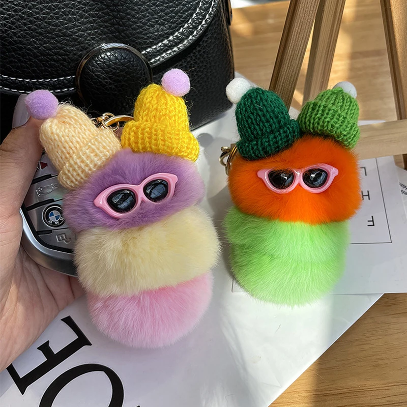 

Cute Plush Rabbit Hair Caterpillars Keychain Bag Ornaments Keyring Thanksgiving Labour Day A Great Gift Backpack Pendant