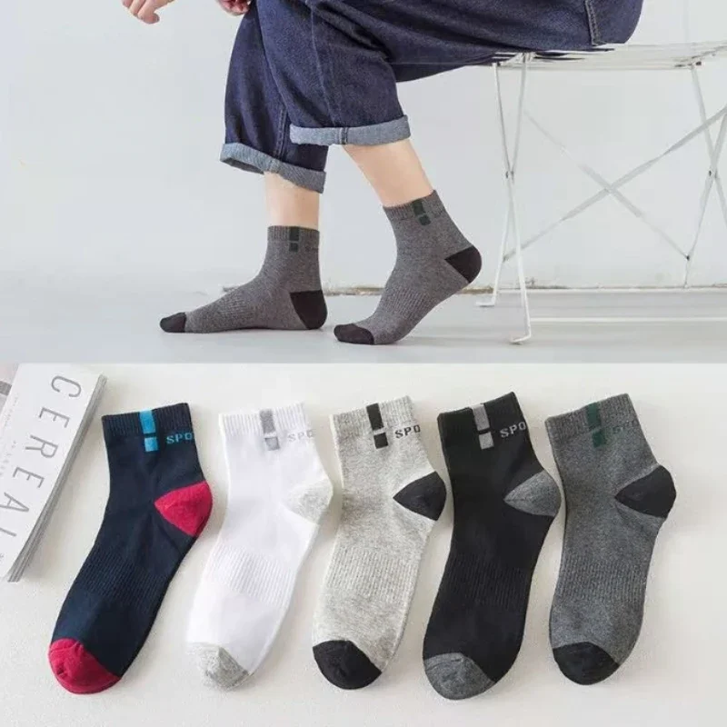 5/10 Pairs Men Socks High Quality Sports Polyester Mid Tube Crew Breathable Deodorant Business Ankle Socks Autumn Spring Casual