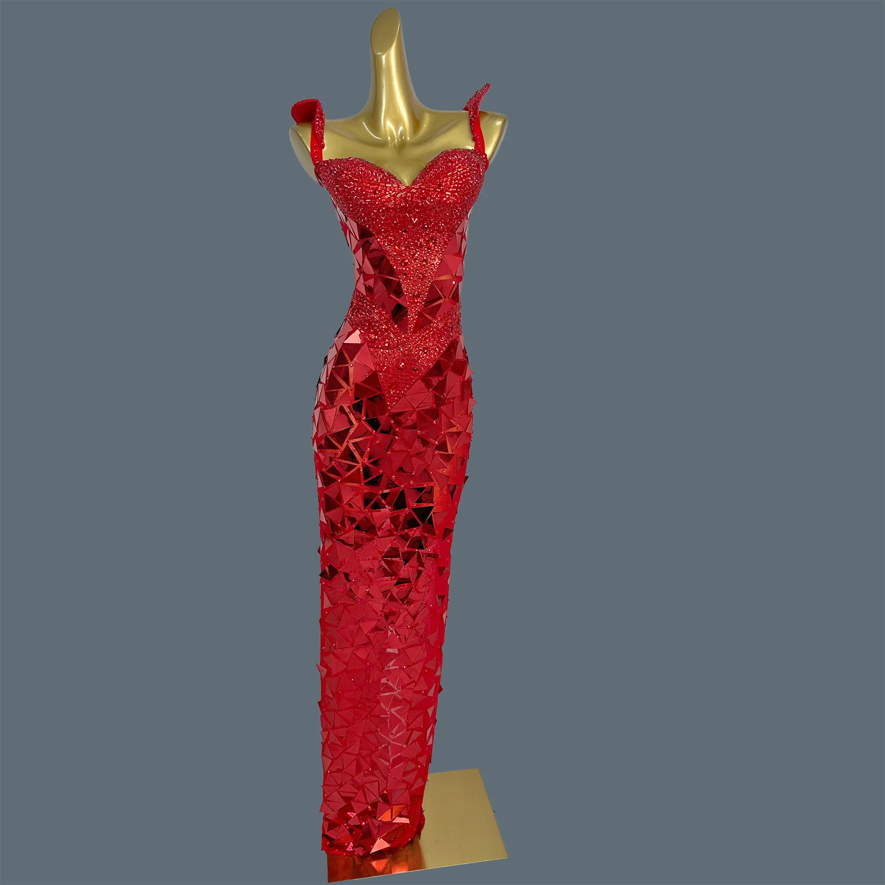 

Роскошное элитное кутюрное блестящее зеркало со стразами, бандажное вечернее платье, вечернее прозрачное сетчатое сексуальное длинное платье Hongjingpian