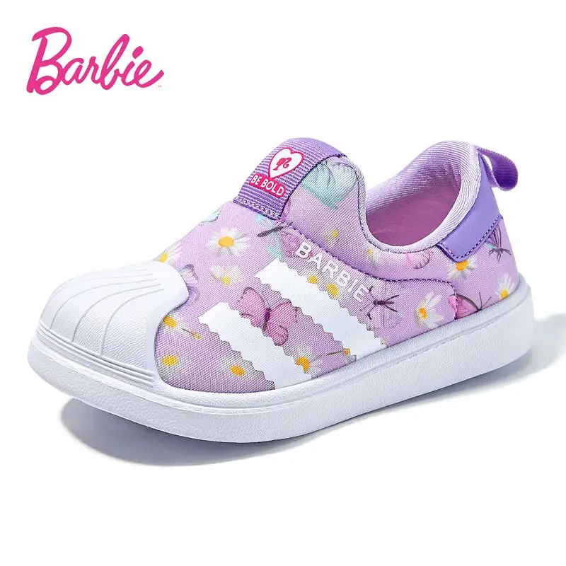 Barbie Shoes Girls Tennis Shoes Kids Casual Sneakers Cute Barbie Princess Sport Shoes 3-8 Y Children Basket Shoes Size 26-34