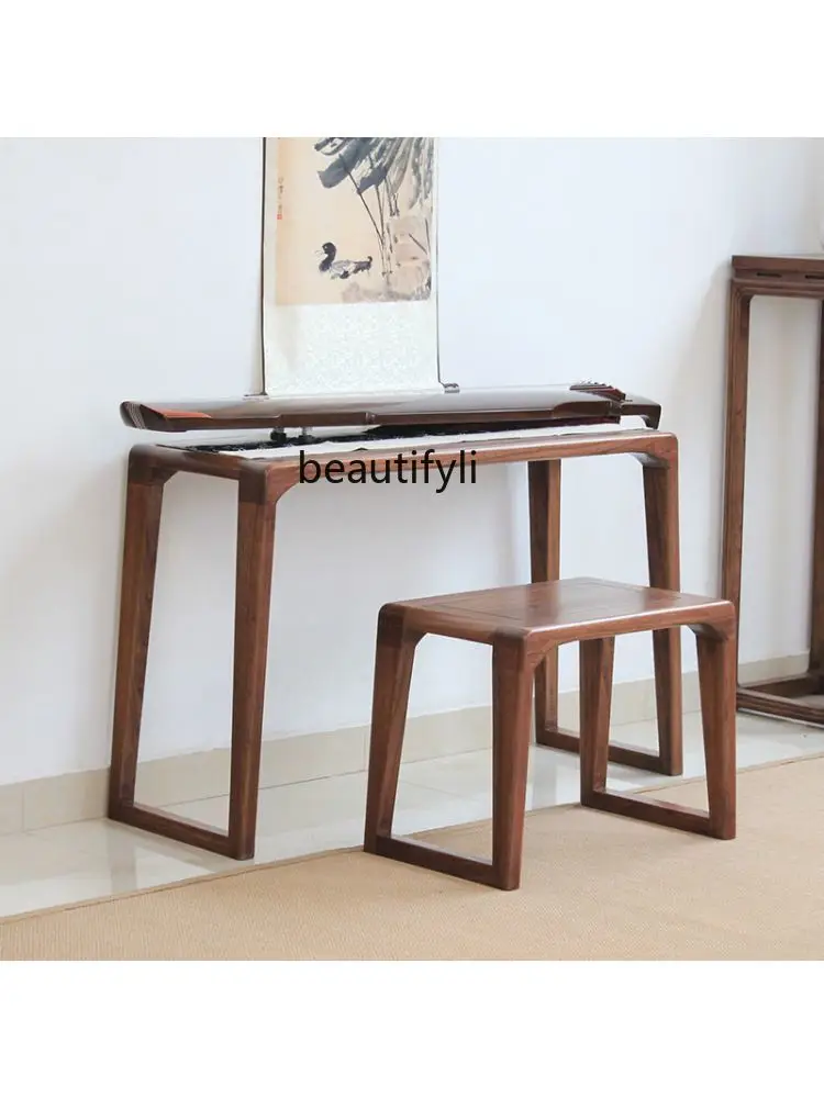 New Chinese Style Old Elm Ancient Piano Table Piano Stool Solid Wood Chinese Calligraphy Small Desk Modern Simple Zen Table