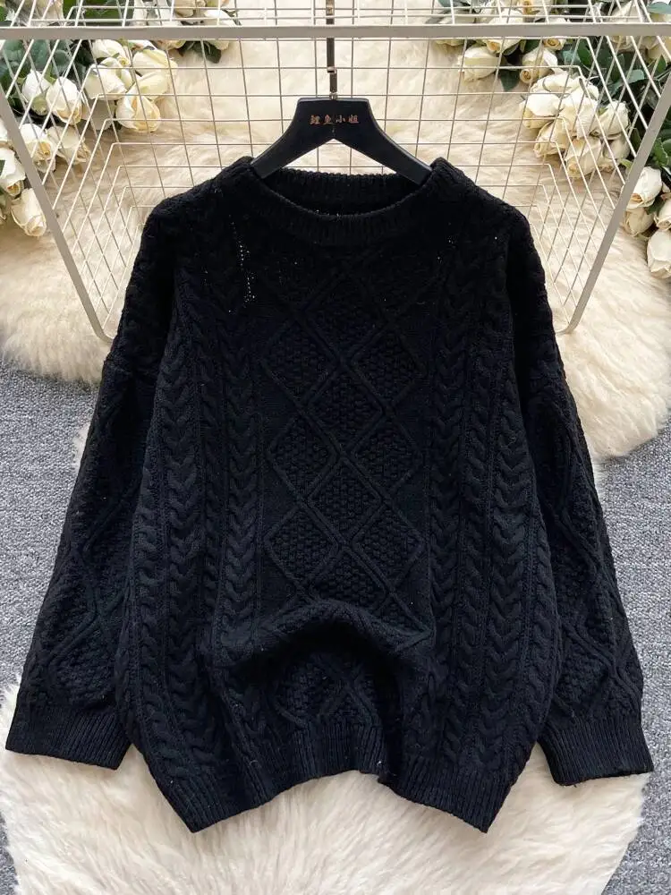 البلوزات النساء الخريف الشتاء كسول نمط بلوزة كاجوال محبوك أعلى الإناث فضفاضة طويلة الأكمام الشارع الشهير الكورية #5