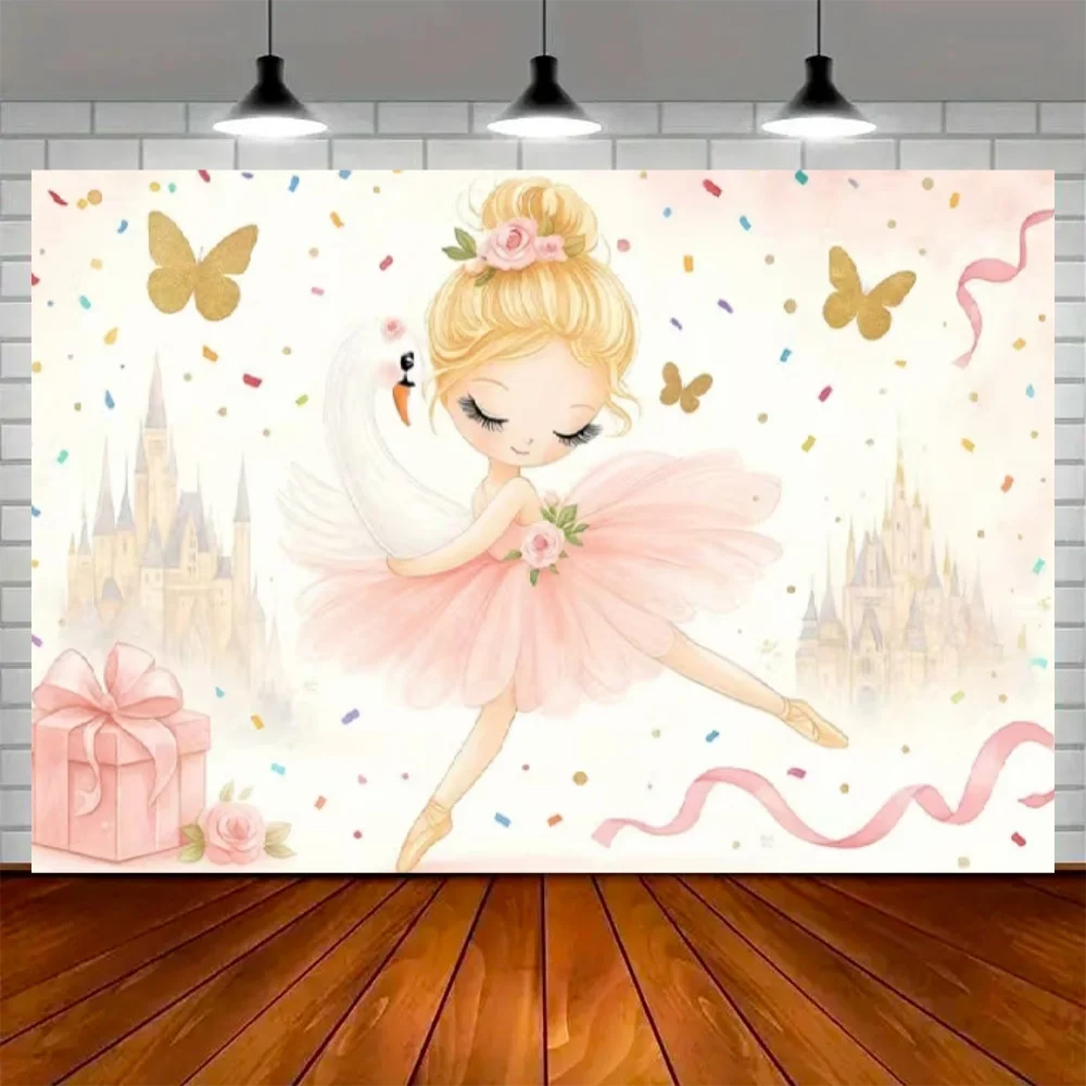 Elegant Ballet Princess Theme Backdrop Ballet Skirt Swan Lake Girl Birthday Party Decoration Background Supplies Banner Props - view 3