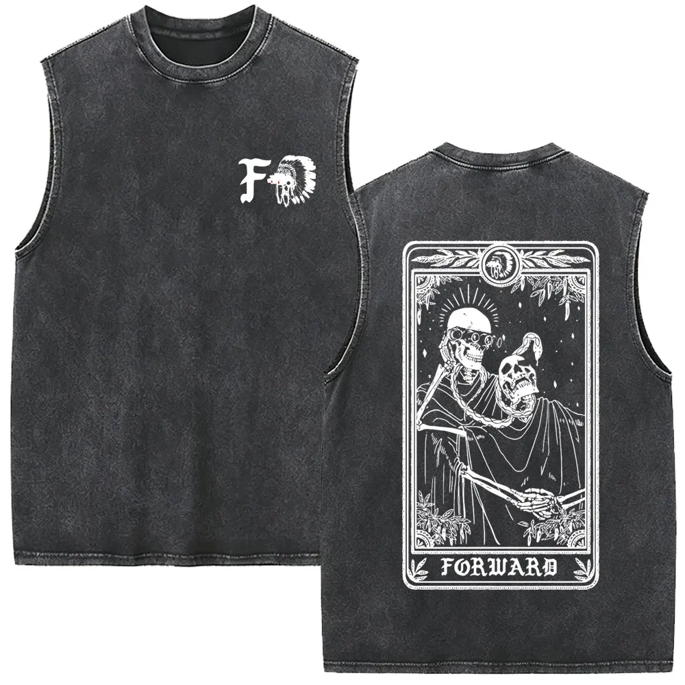 Forward Observations Group Vintage Washed Vest T-Shirt mit Skelett-Rosen-Print für Herren und Damen – Rock Oversized Ärmelloses Tanktop – Detail 7
