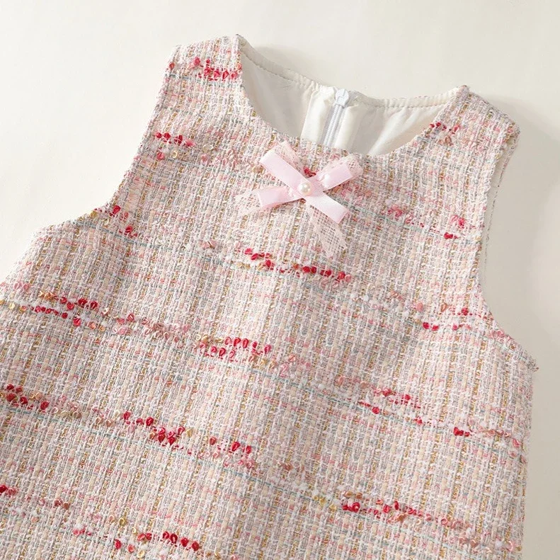 Girl Skirt 2026 Spring And Autumn New Childrens Clothing Girl Baby Sweet Temperament Bow Woolen Princess Dress Simple Daily