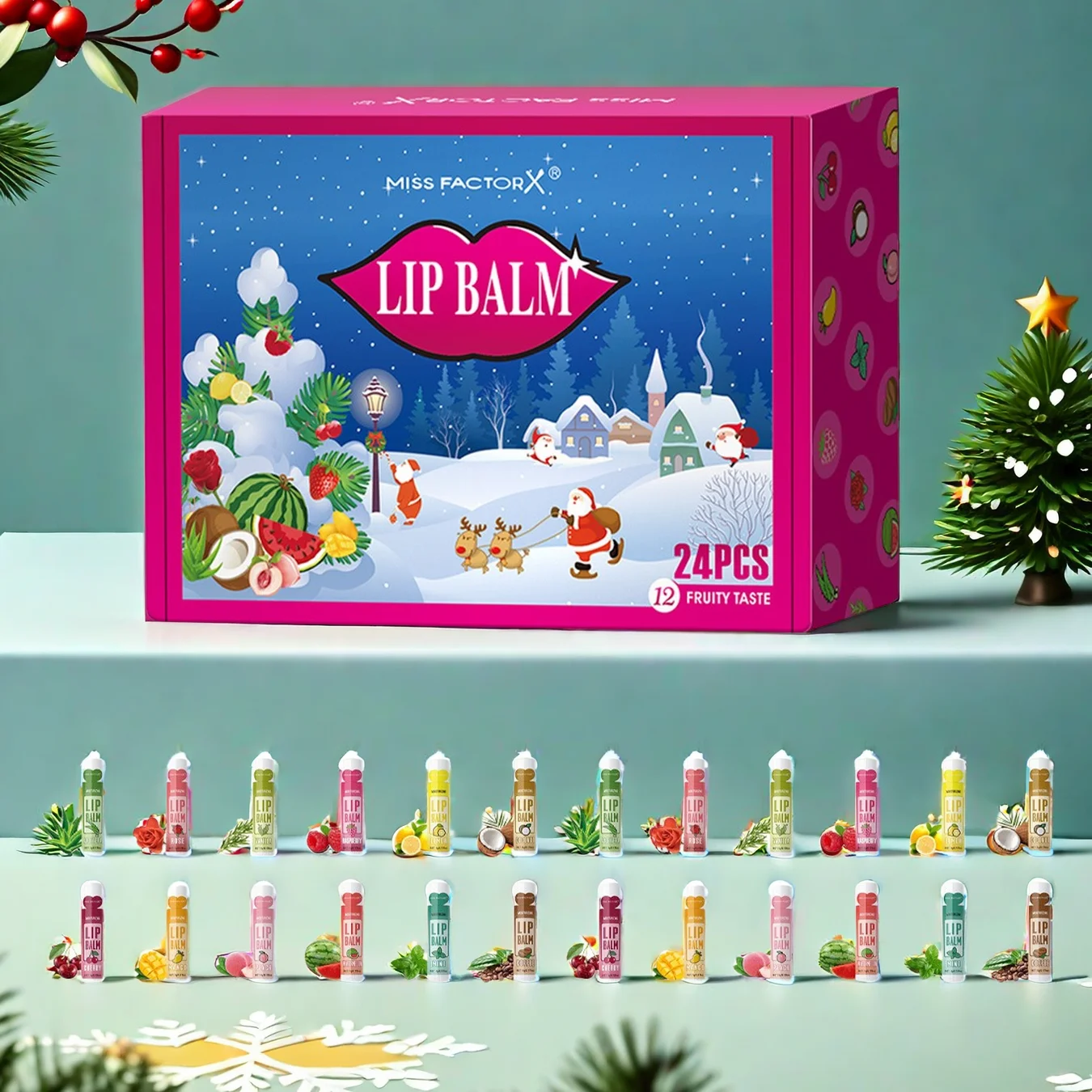 24PCS/ Box 12 Kinds of Flower and Fruit Lip Balm Set Gift Natural Fragrance Moisturizing Exfoliating and Brightening Lip Color